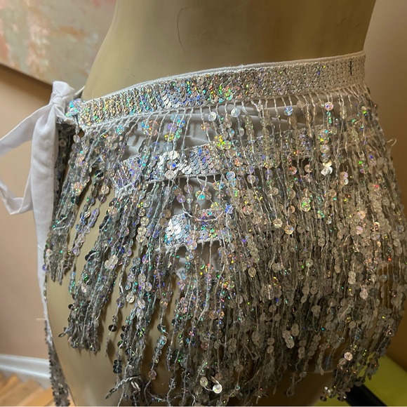 Silver Sequin Fringe Skirt - Picture 3 of 4